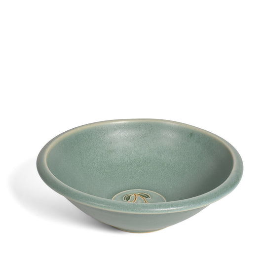 One Acre Ceramics 6-inch Small Bowl with Cherry Motif, Handmade American Pottery, Green