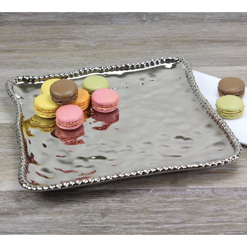 Pampa Bay Verona Titanium-Plated Porcelain 11-inch Square Platter, Silver
