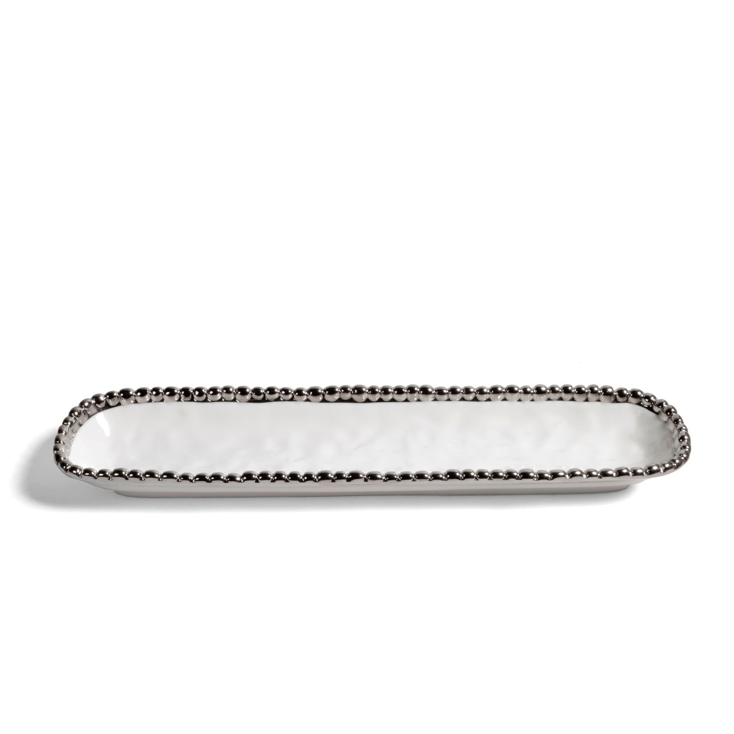 Pampa Bay Salerno Porcelain Cracker Tray with Titanium-Plated Border, White and Silver