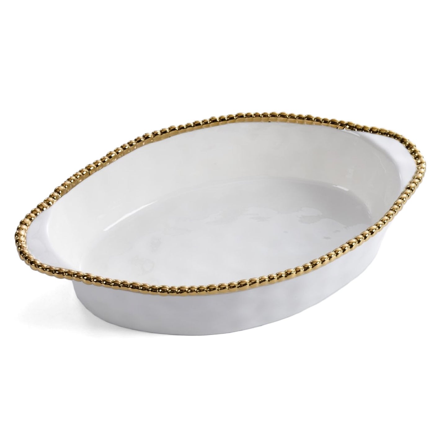 Pampa Bay Golden Salerno Oval Porcelain Baking Dish with Titanium Beaded Trim