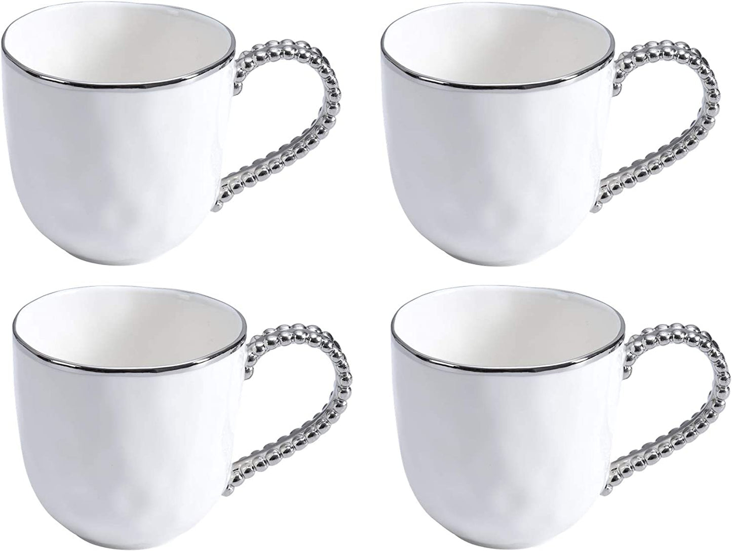 Pampa Bay Porcelain Mug with Titanium Accents, White/Silver, Set of 4