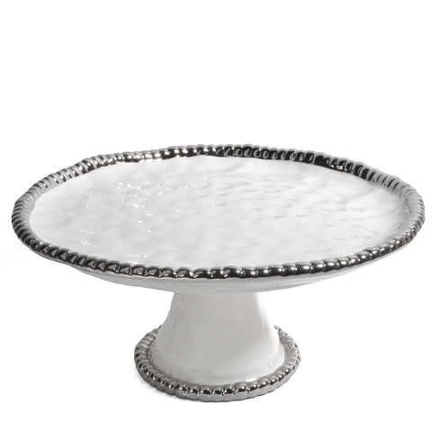 Pampa Bay Salerno Titanium-Plated Porcelain 11-inch Round Cake Stand, White/Silver