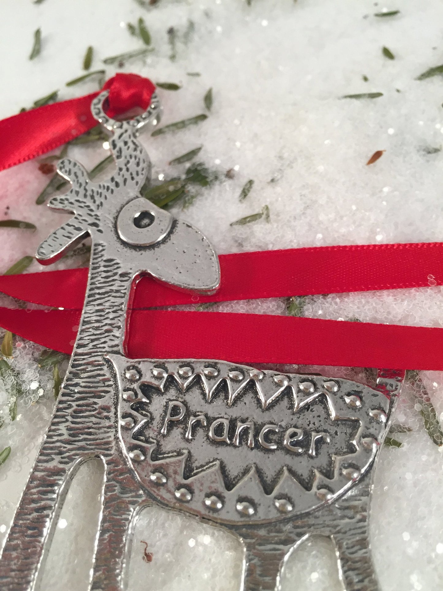 Crosby and Taylor Reindeer Handmade Pewter Ornament