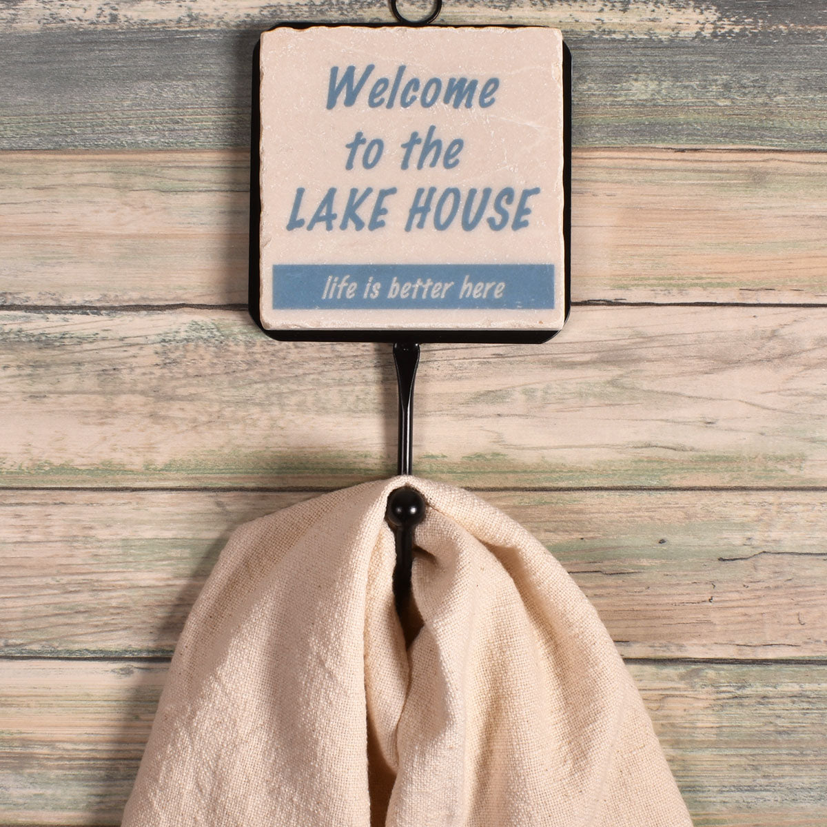 Welcome to the Lake House Tumbled Marble Towel and Robe Hook