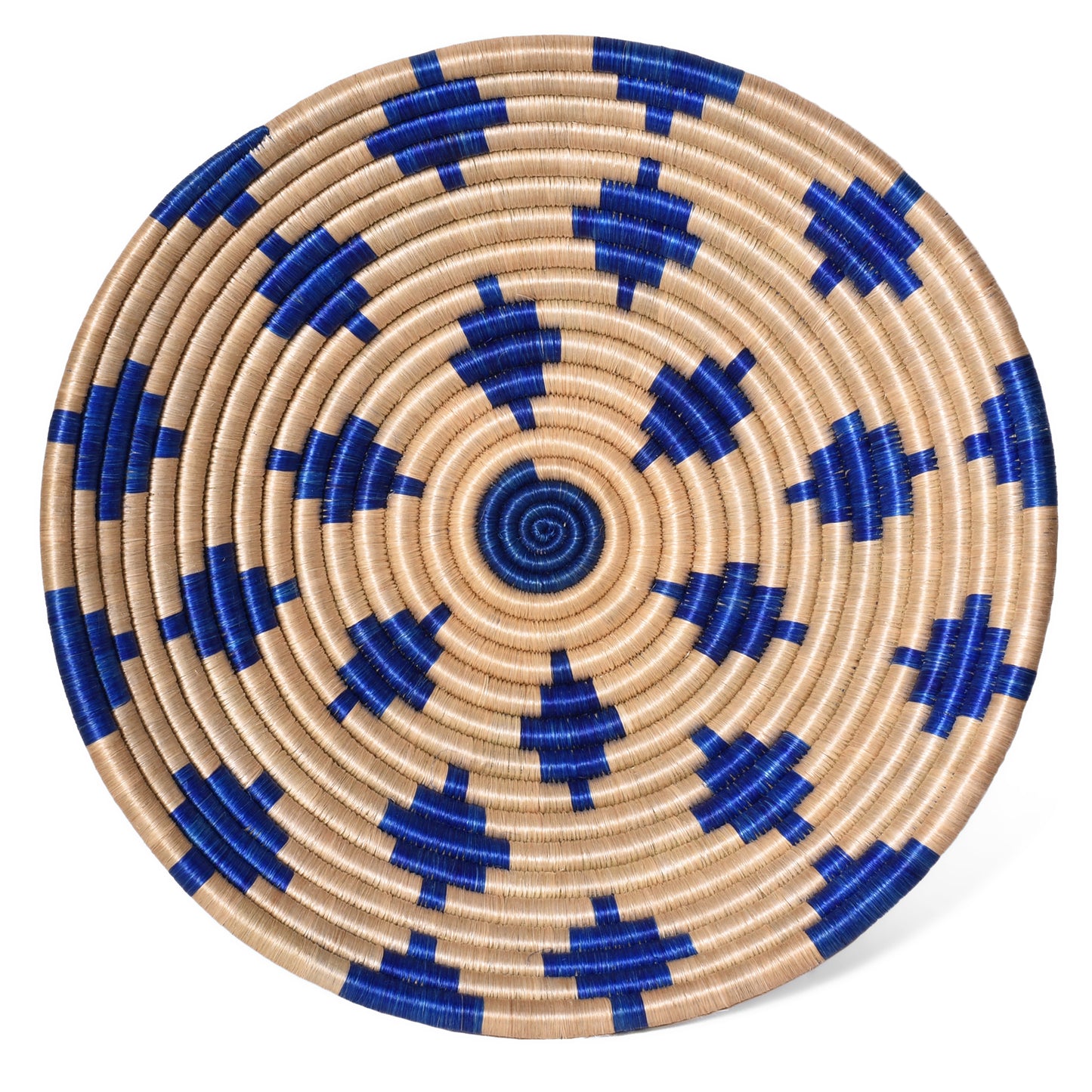 Handwoven Rwandan Honeycomb Sisal Basket, Bright Blue/Ivory, Large