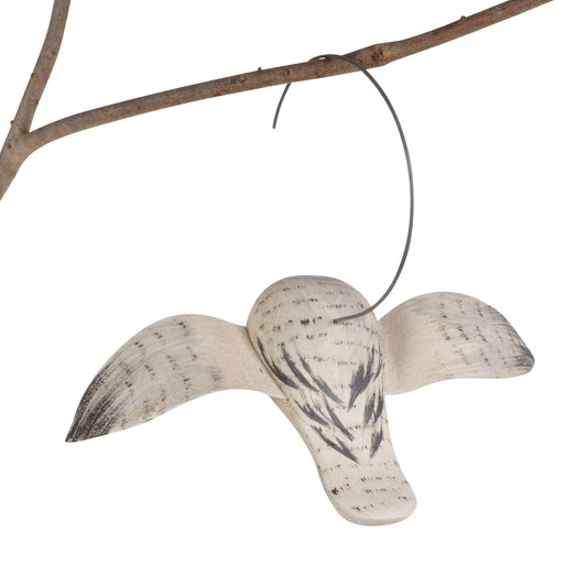 The Painted Bird by Richard Morgan Carved Snowy Owl Ornament Back View