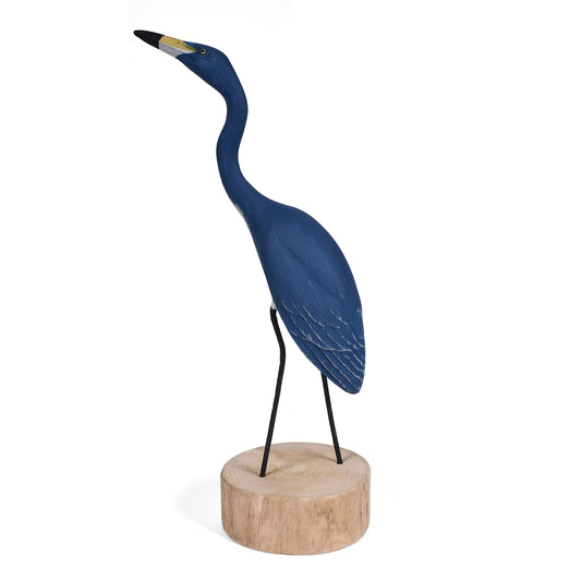 The Painted Bird by Richard Morgan Carved Blue Heron Figurine, Hunting Erect Pose