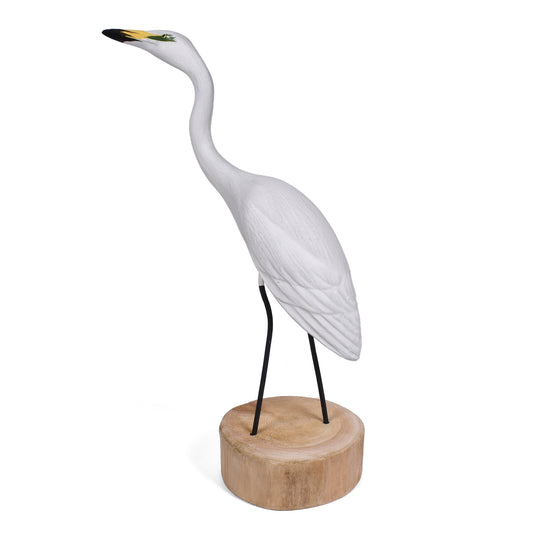 Snowy Egret Hand-Painted Wood Figurine, American Handmade
