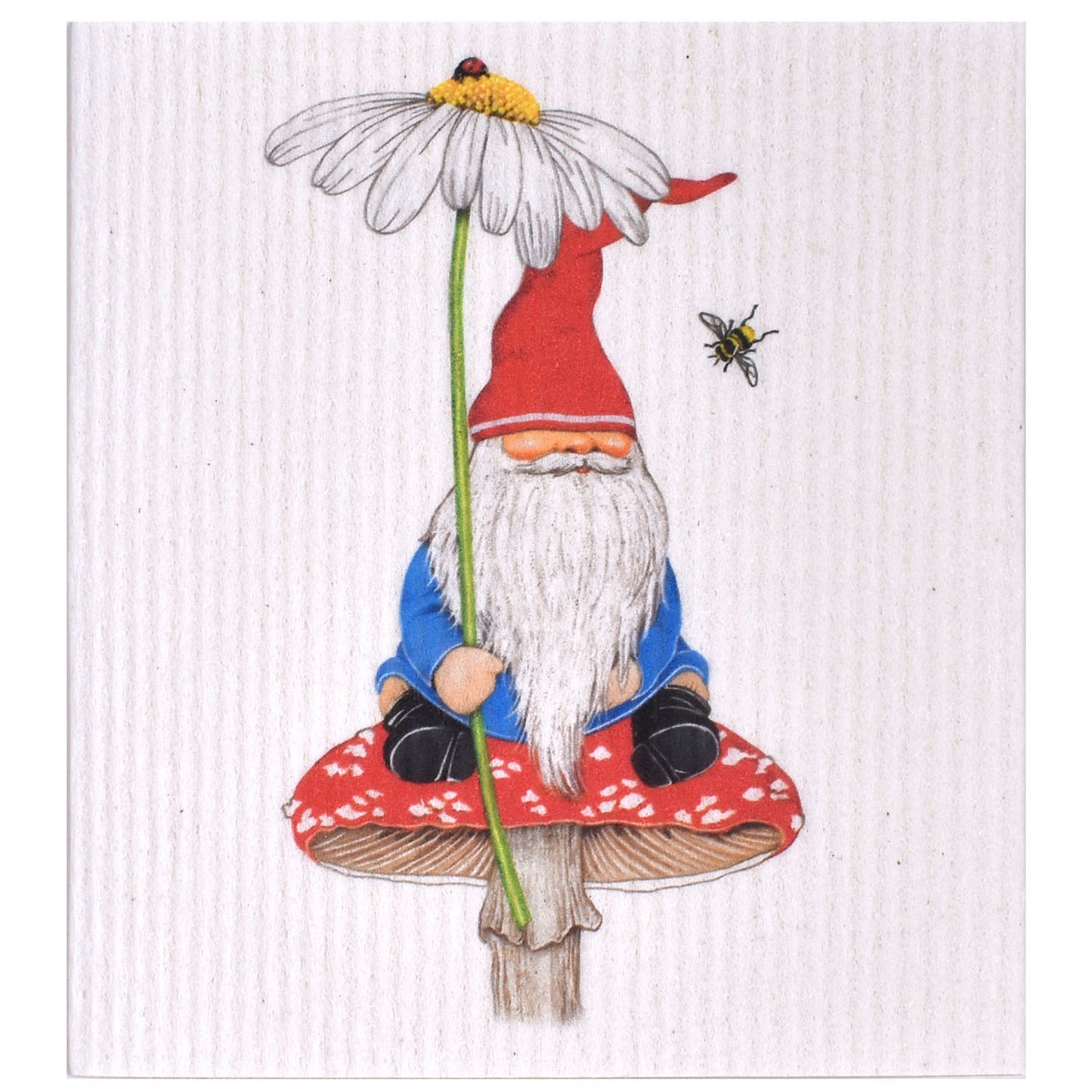 Mary Lake-Thompson Toadstool Gnome with Daisy and Bee Sponge Cloth, Eco-Friendly, Machine Washable