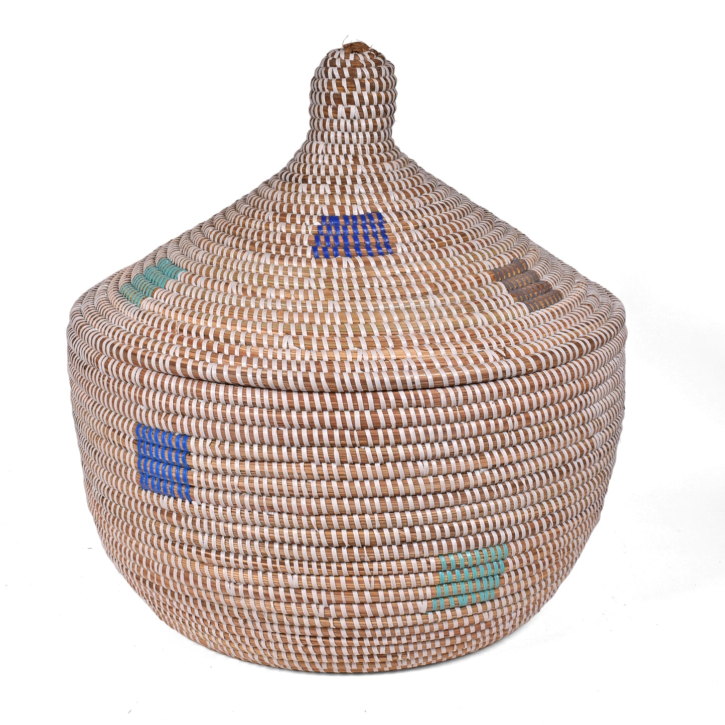 African Fair Trade Handwoven Warming Basket, White with Multicolor Squares