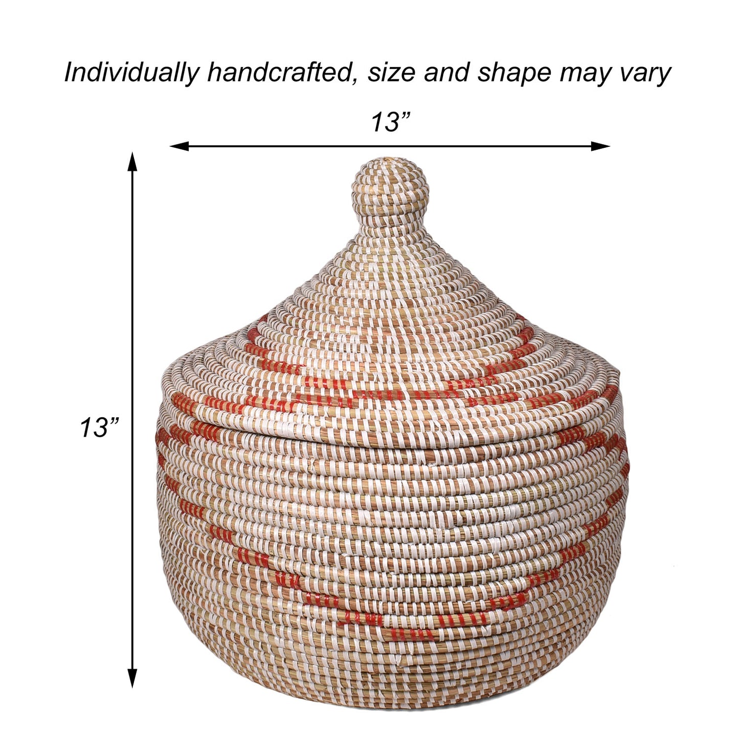African Fair Trade Handwoven Warming Basket, White/Red