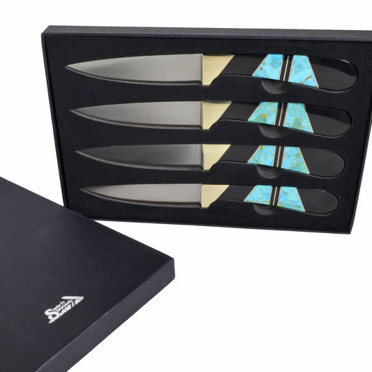 Santa Fe Stoneworks Jewelry Collection Steak Knives, Set of 4, Jet/Turquoise - The Barrington Garage