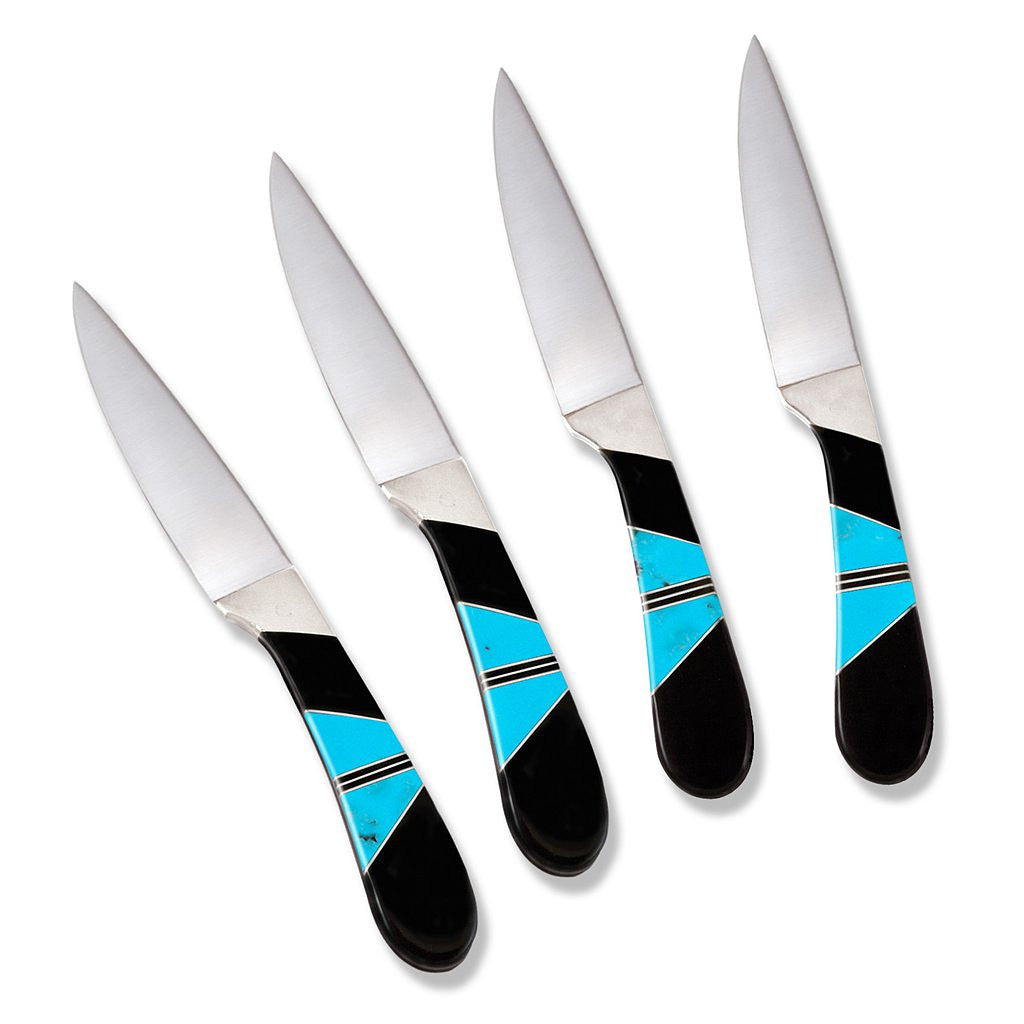Santa Fe Stoneworks Jewelry Collection Steak Knives, Set of 4, Jet/Turquoise - The Barrington Garage