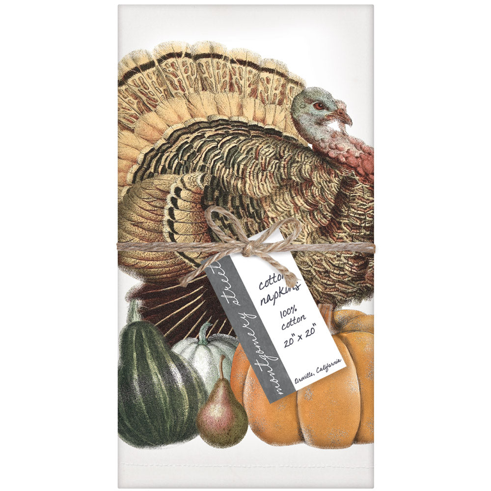 Montgomery Street Turkey with Pumpkin Cotton Napkin, Set of 4