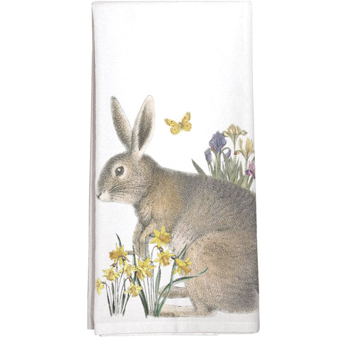 Montgomery Street Rabbit with Daffodils Cotton Flour Sack Dish Towel