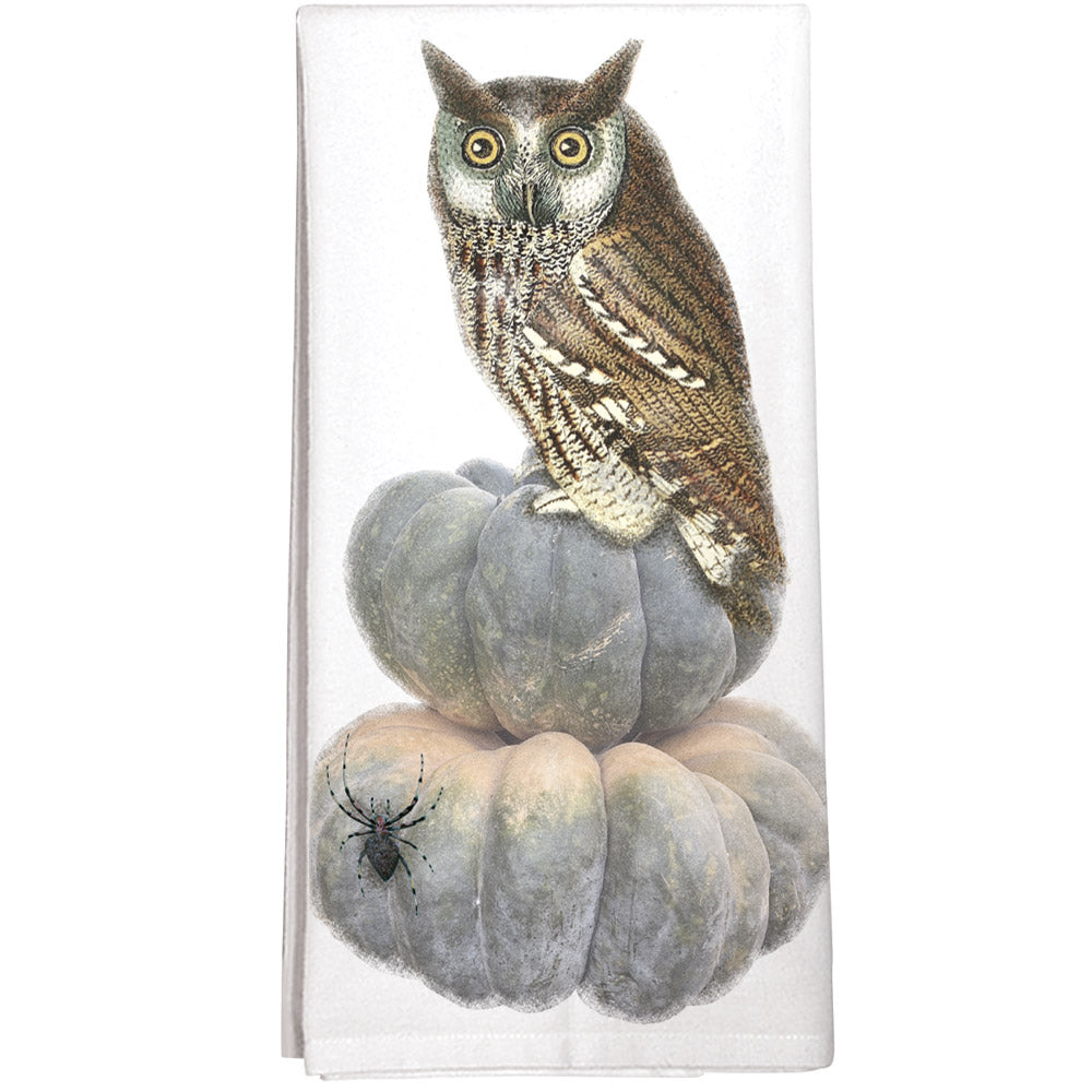 Montgomery Street Owl on Pumpkins with Spider Cotton Flour Sack Dish Towel