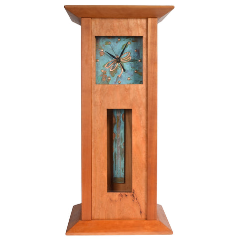 Sabbath-Day Woods Imperial Dragonfly Handmade Cherry Wood Mantel Clock with Hidden Jewelry Compartment