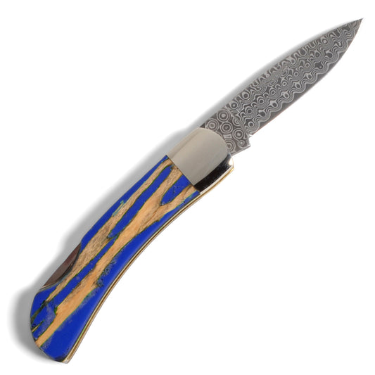Santa Fe Stoneworks Cholla Cactus 3-inch Pocketknife with Damascus Steel Blade, Blue