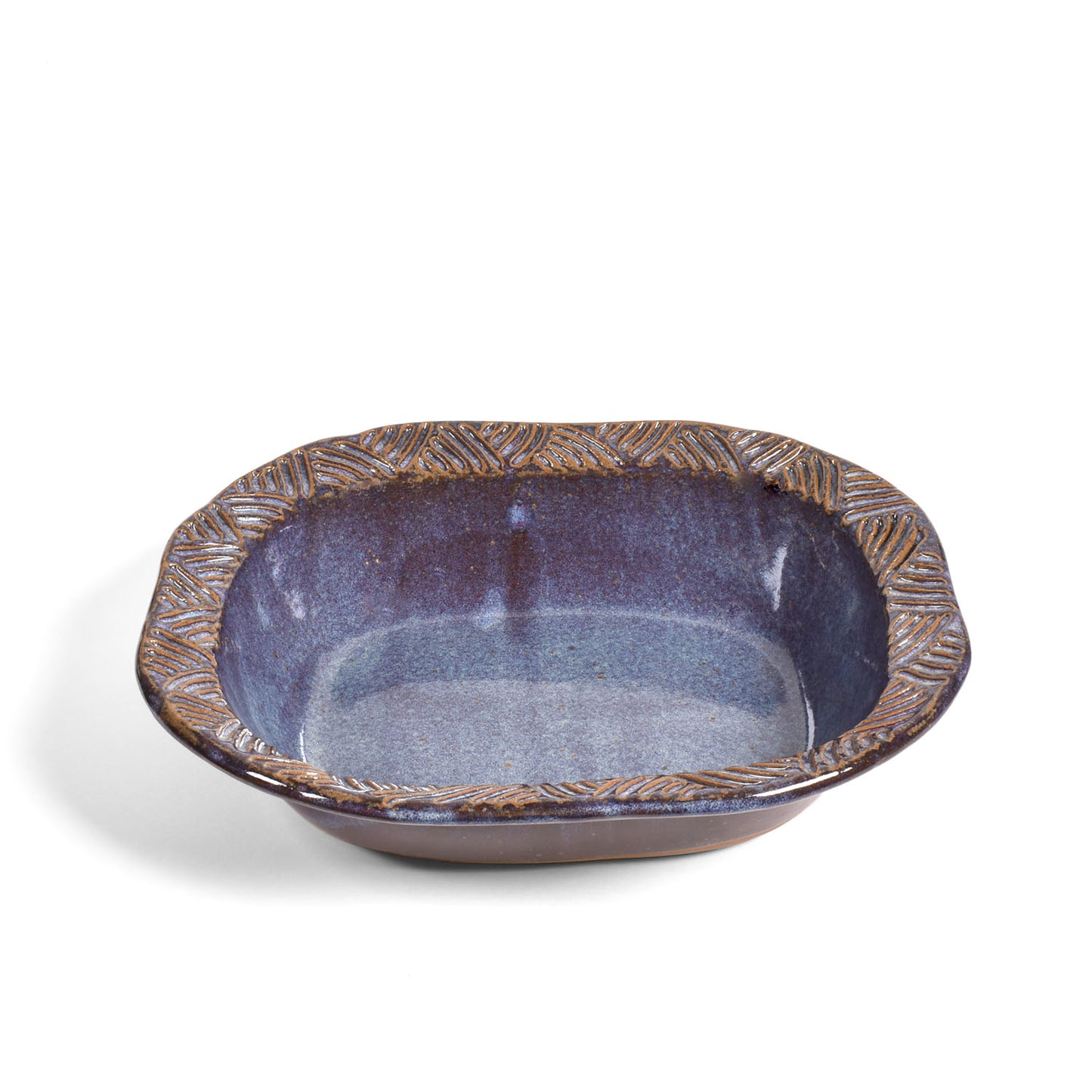 Embossed Rim Oval Serving Bowl, Handmade American Pottery, Blue