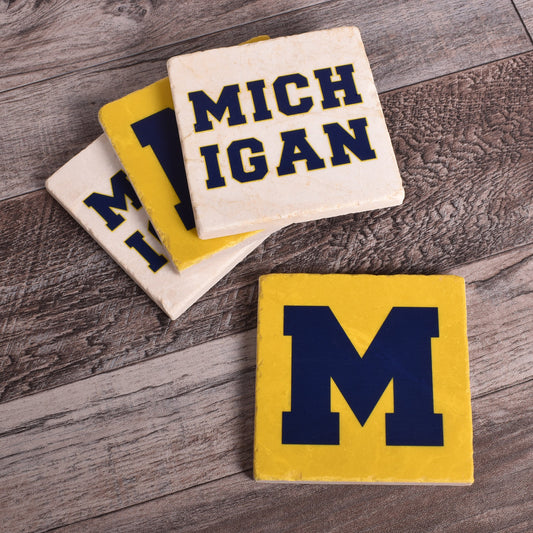 Studio Vertu Michigan State Tumbled Marble Coasters, Set of 4