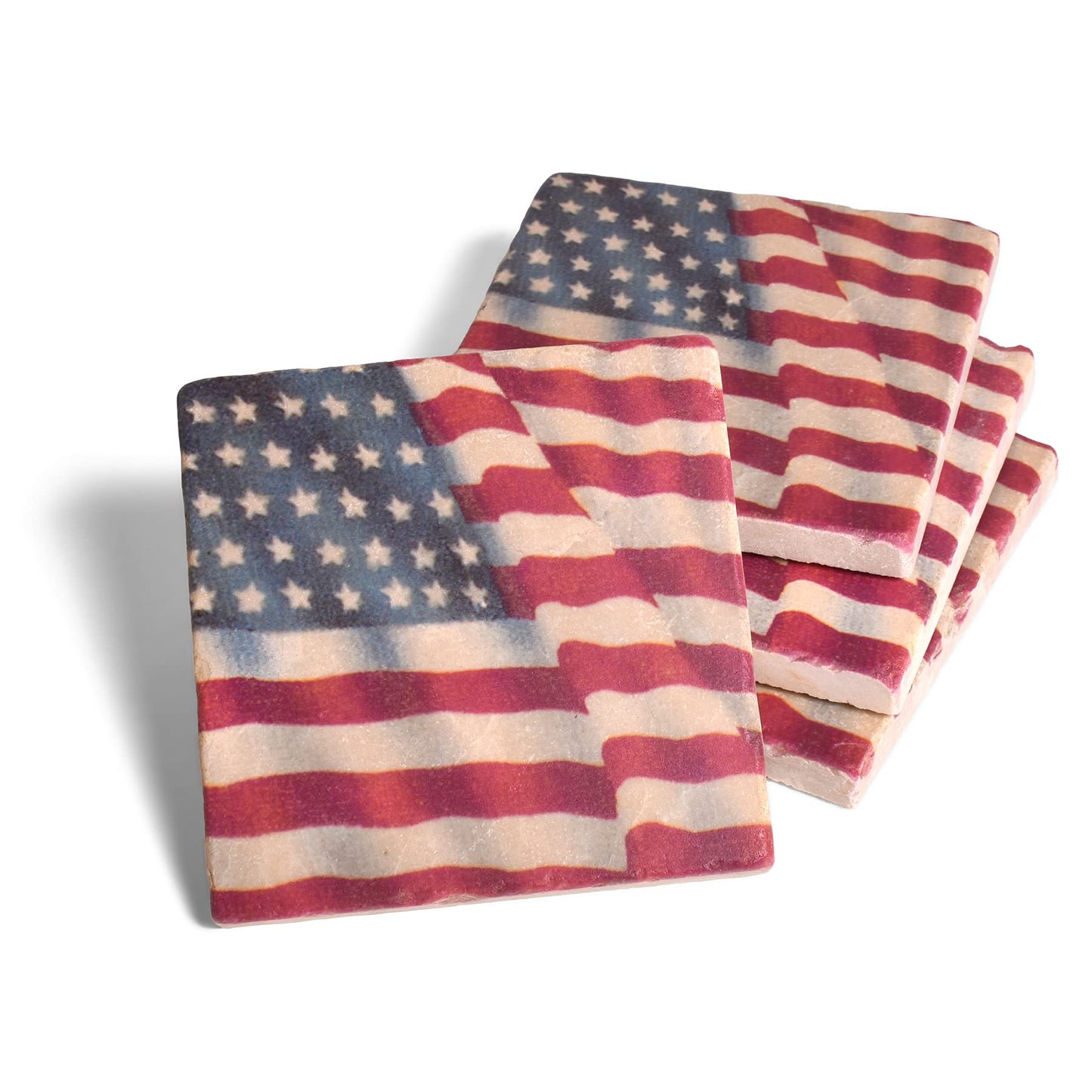 Studio Vertu American Flag Tumbled Marble Coasters, Set of 4