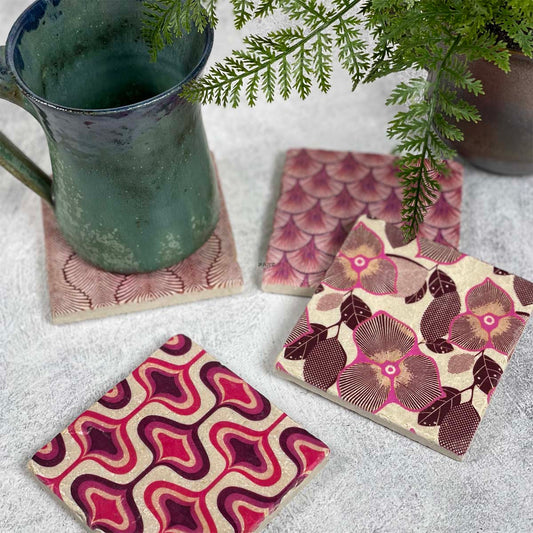 Studio Vertu Purple Patterns Tumbled Marble Coasters, Set of 4