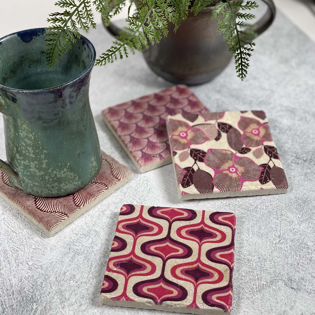 Studio Vertu Purple Patterns Tumbled Marble Coasters, Set of 4