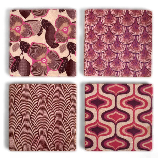 Studio Vertu Purple Patterns Tumbled Marble Coasters, Set of 4
