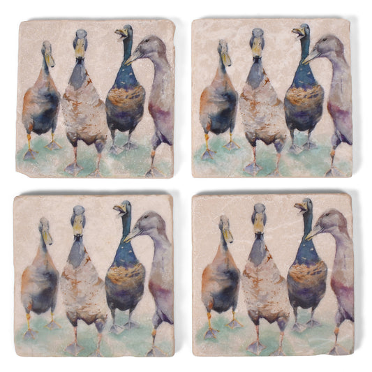 Studio Vertu Watercolor Ducks Tumbled Marble Coasters, Set of 4