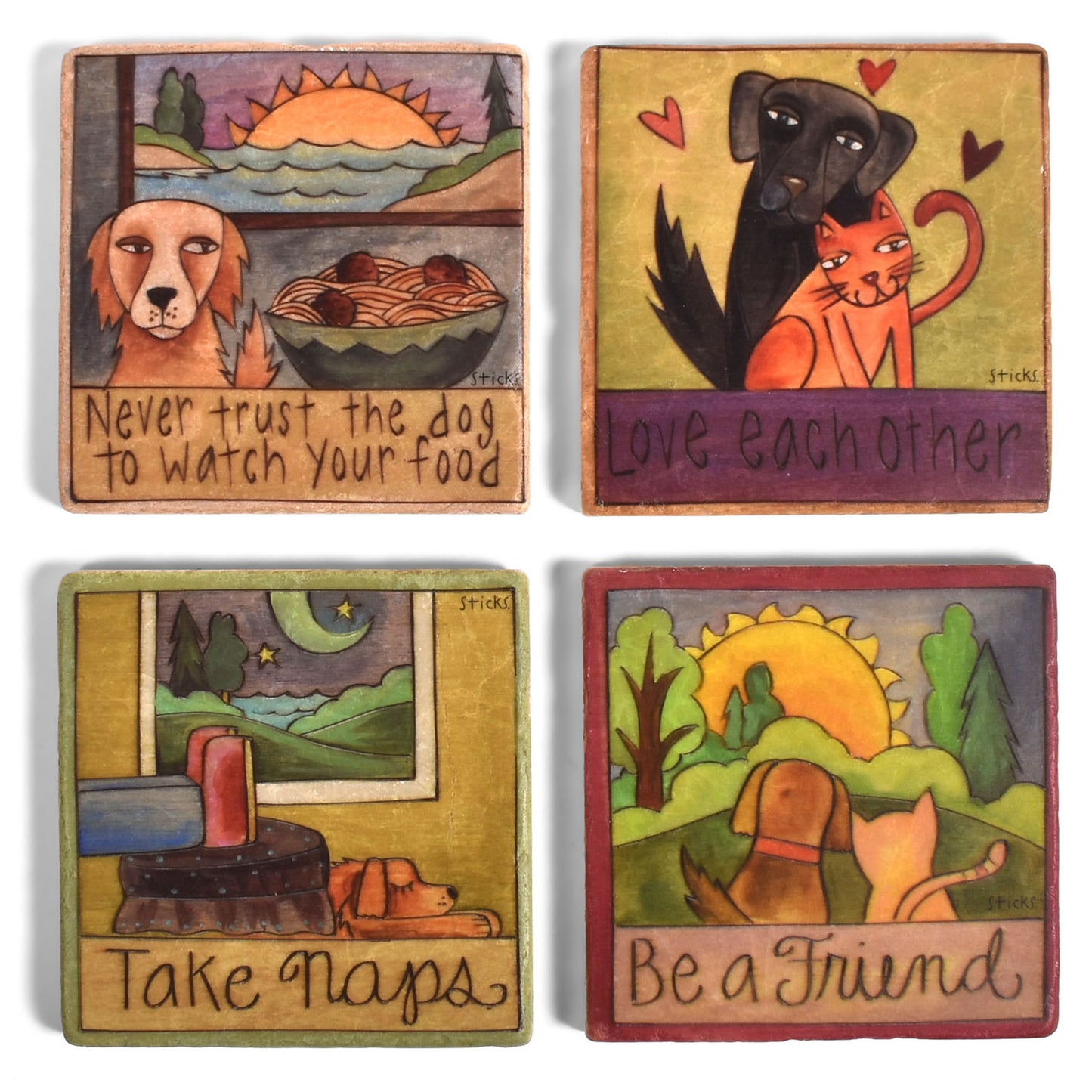 Studio Vertu Sticks Dog Advice Tumbled Marble Coasters, Set of 4
