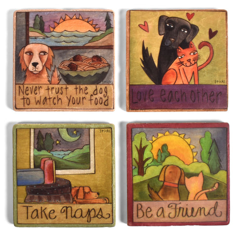 Studio Vertu Sticks Dog Advice Tumbled Marble Coasters, Set of 4