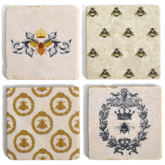 Bee Original Tumbled Marble Coasters, Set of 4