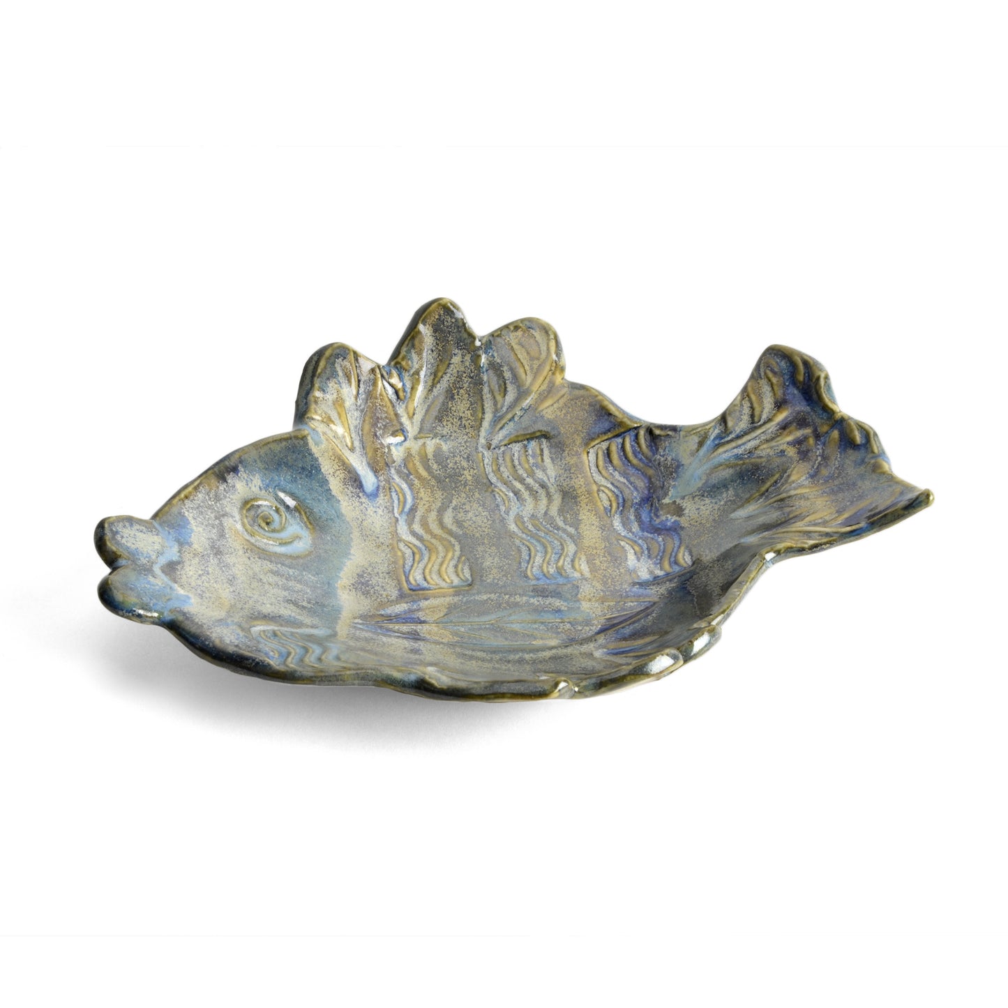 Terry Acker Pottery 7-inch Fish Dish, Multi-Blues - The Barrington Garage