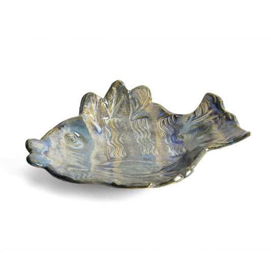 Terry Acker Pottery 7-inch Fish Dish, Multi-Blues - The Barrington Garage