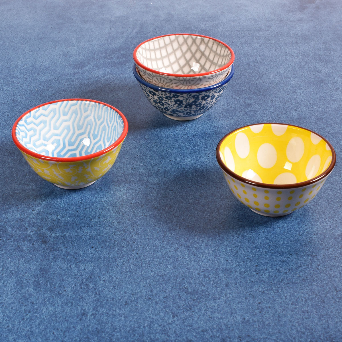 Patterned 2-1/2-inch Ceramic Wasabi/Pinch Bowls, Set of 4, Multicolor