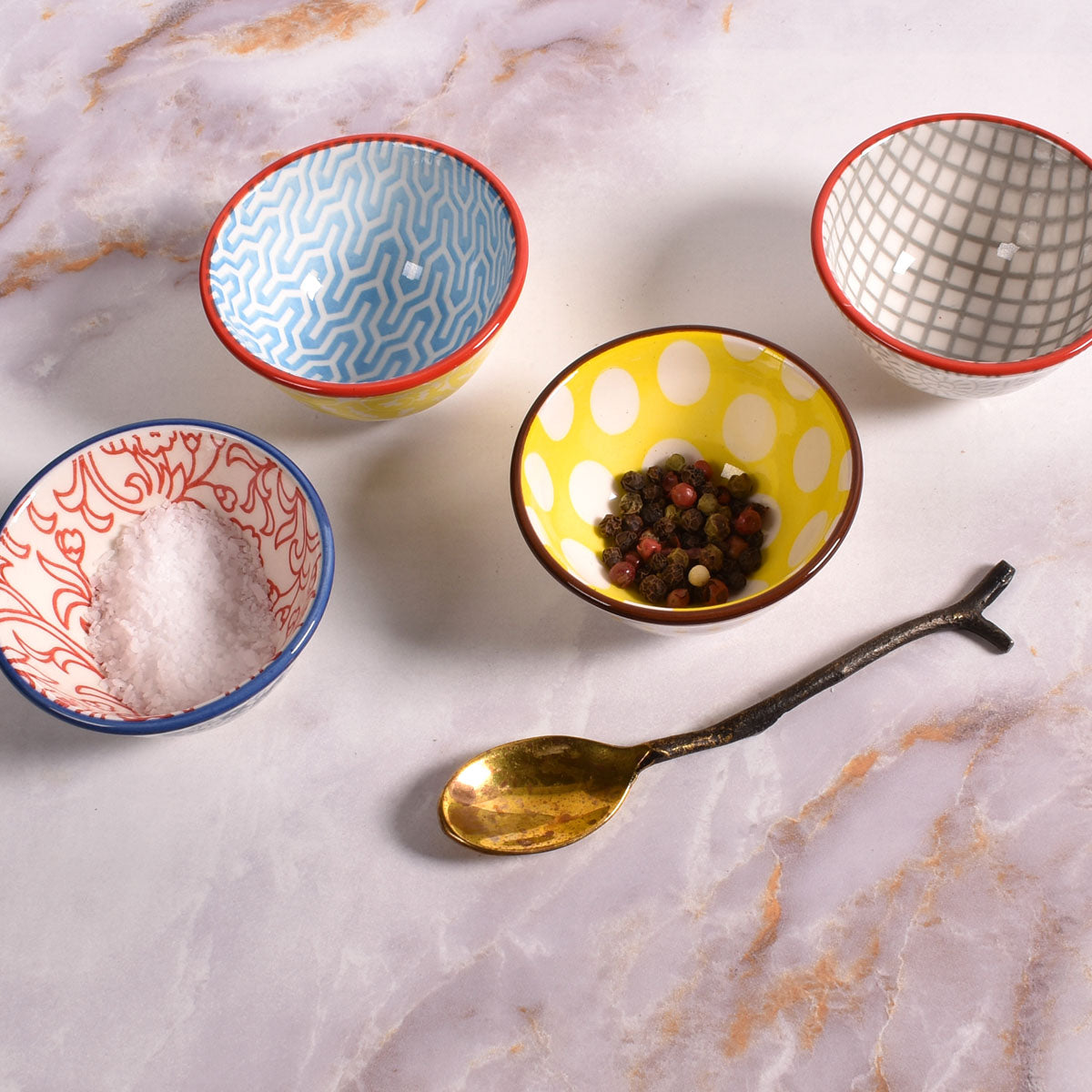 Patterned 2-1/2-inch Ceramic Wasabi/Pinch Bowls, Set of 4, Multicolor