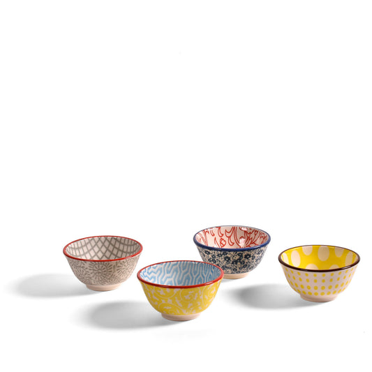 Patterned 2-1/2-inch Ceramic Wasabi/Pinch Bowls, Set of 4, Multicolor