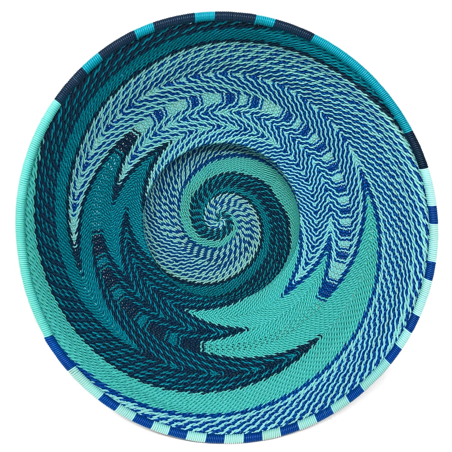 African Fair Trade Zulu Telephone Wire 8-inch Round Pedestal Bowl, African Ocean