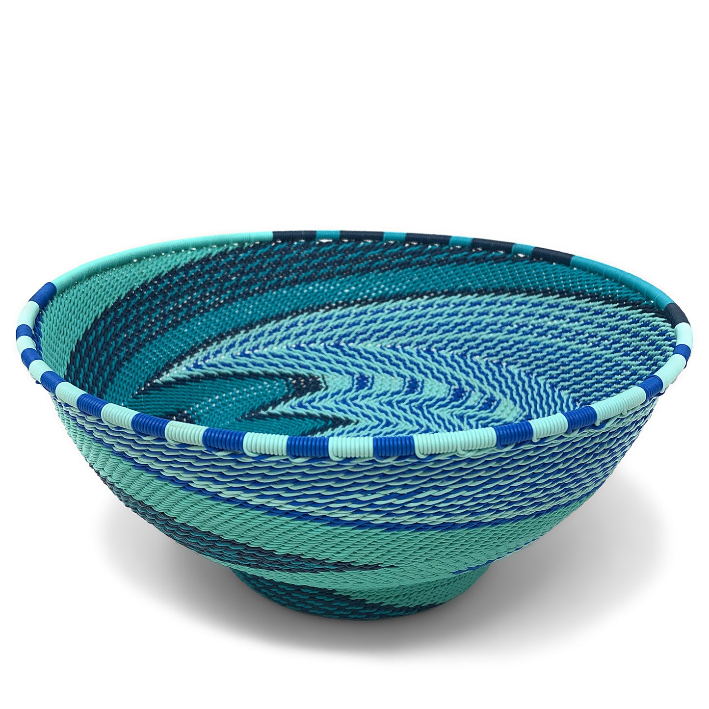 African Fair Trade Zulu Telephone Wire 8-inch Round Pedestal Bowl, African Ocean
