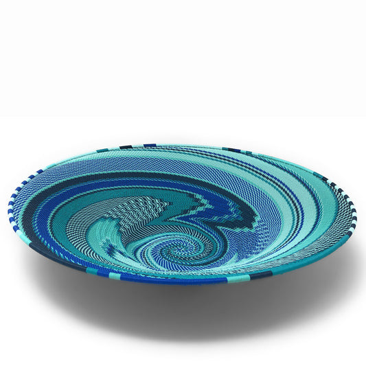 Fair Trade Zulu Telephone Wire 16-inch Platter Basket, African Ocean