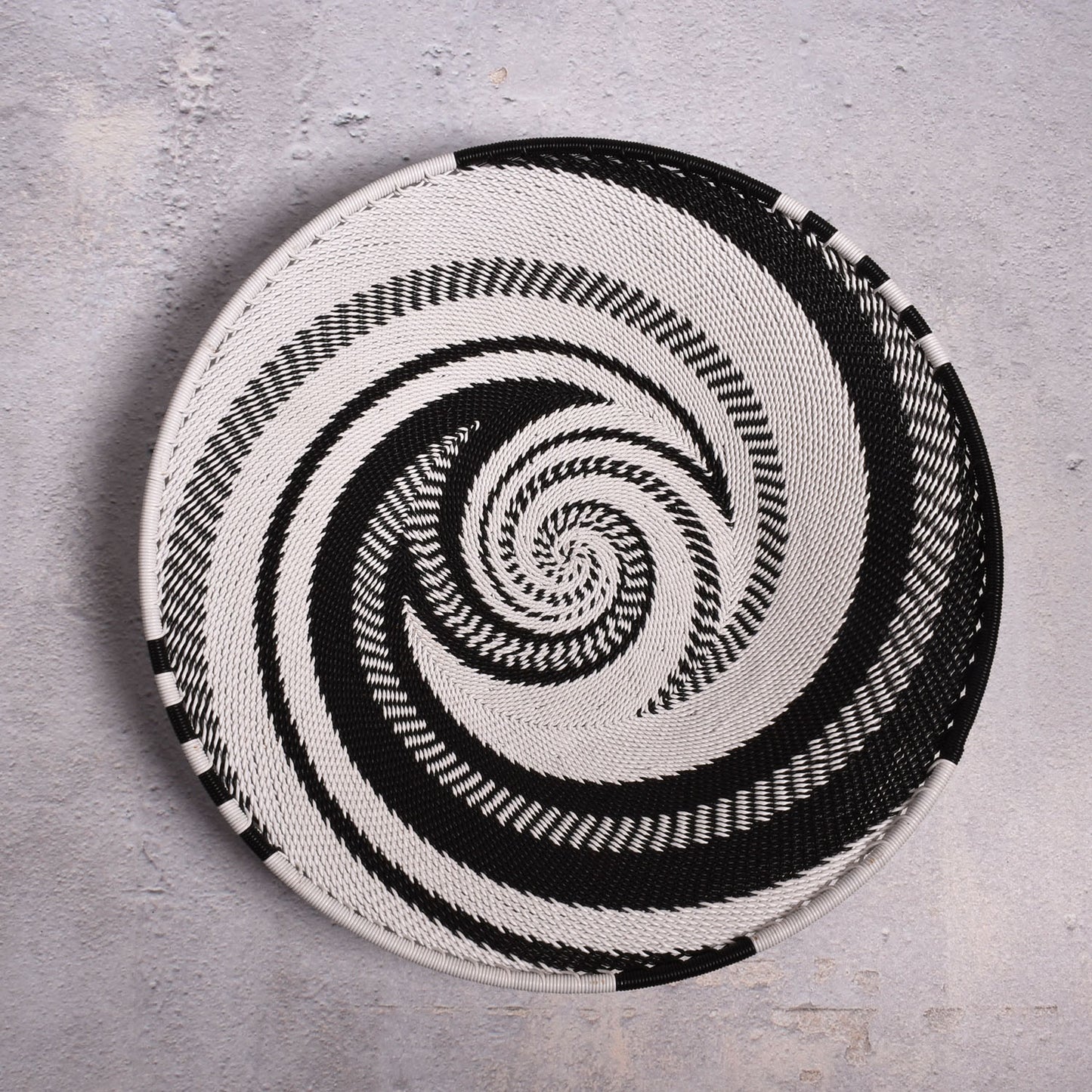 Fair Trade Zulu Telephone Wire 9" Platter Basket, Intricate Swirl Pattern, African Eclipse, Each One Unique
