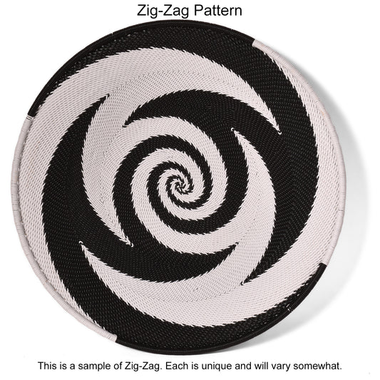 Fair Trade 9" Shallow Handwoven Zulu Wire Basket, African Eclipse