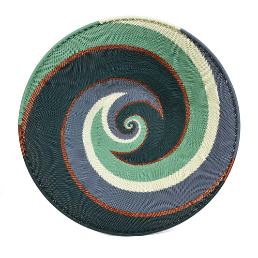 African Fair Trade Zulu Telephone Wire 12" Platter Basket, Emerald, Each One Unique