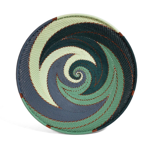 African Fair Trade Zulu Telephone Wire 8" Platter Basket, Emerald, Each One Unique