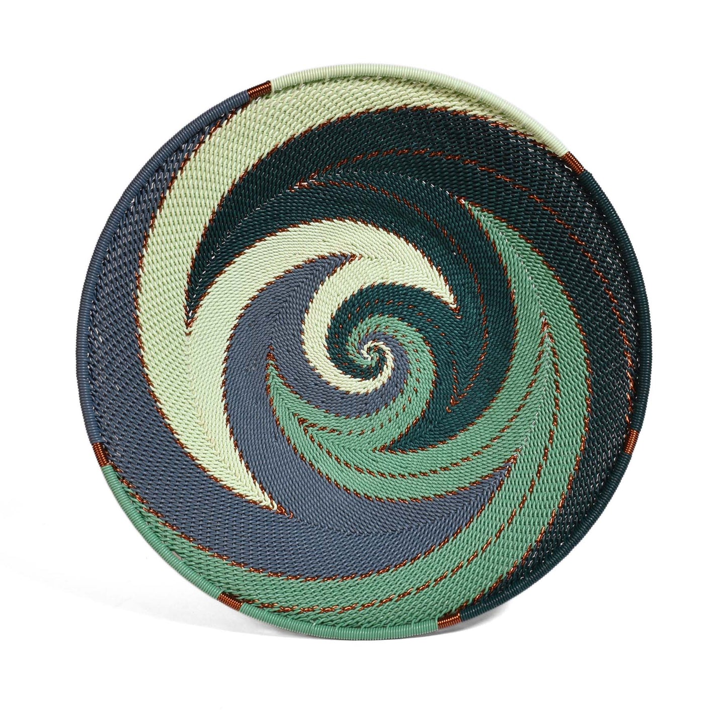 African Fair Trade Zulu Telephone Wire 12" Platter Basket, Emerald, Each One Unique