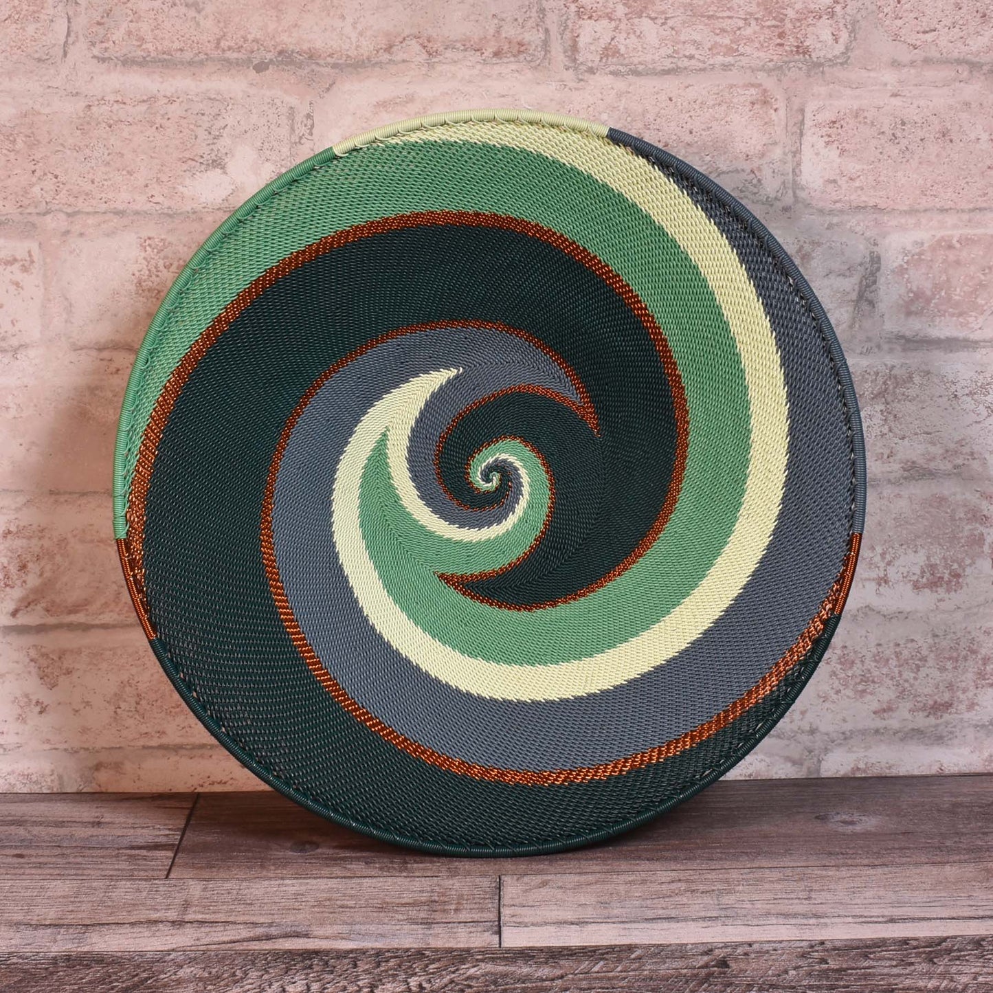 African Fair Trade Zulu Telephone Wire 12" Platter Basket, Emerald, Each One Unique