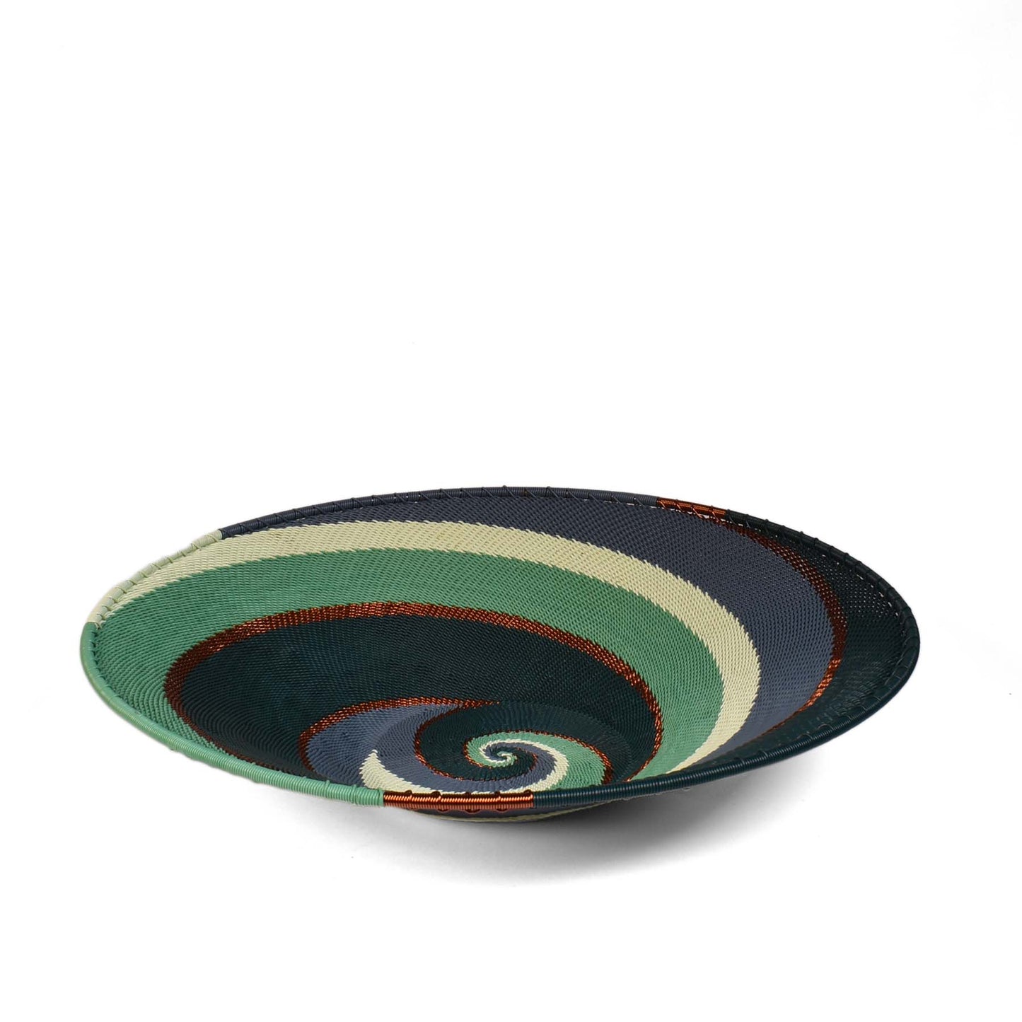 African Fair Trade Zulu Telephone Wire 12" Platter Basket, Emerald, Each One Unique