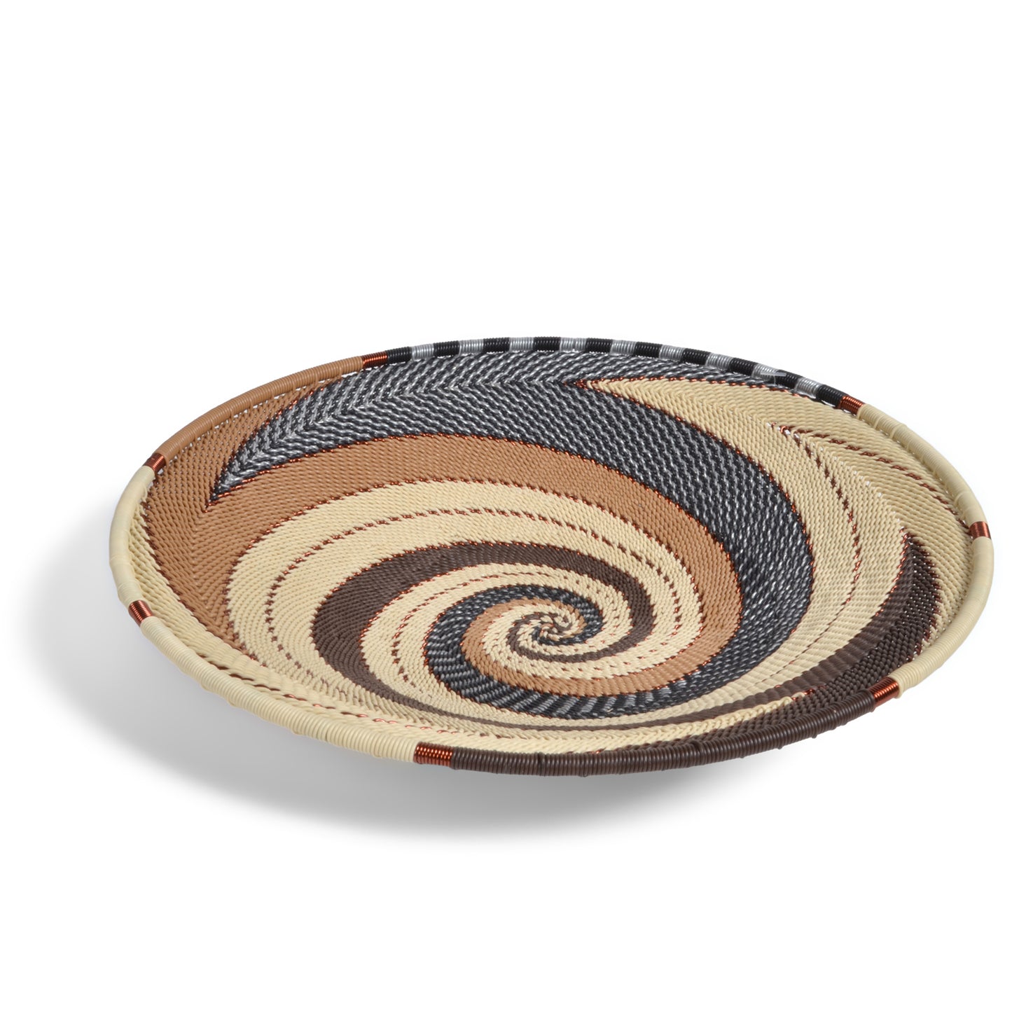 Fair Trade Zulu Telephone Wire 9-inch Platter Basket, Mocha