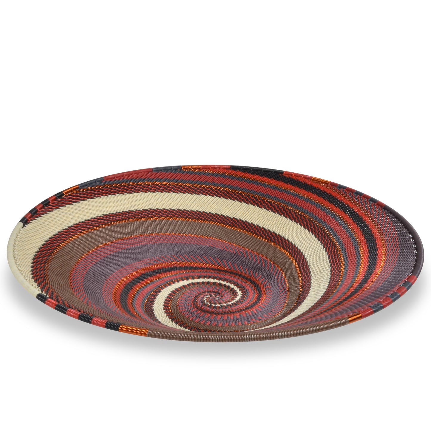 Fair Trade Zulu Telephone Wire 16-inch Platter Basket, Red Pepper