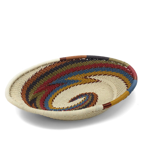 African Fair Trade Zulu Telephone Wire 5-1/2" Small Oval Basket, White Desert
